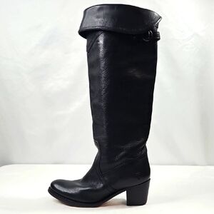 Frye Womens Black Leather Tall Cuff Jane Block Heel Boots 77595 Size 8.5